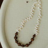 Vintage Fusion Freshwater Pearl & Sandalwood Beaded Necklace - floysun