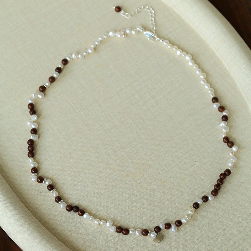 Vintage Fusion Freshwater Pearl & Sandalwood Beaded Necklace - floysun