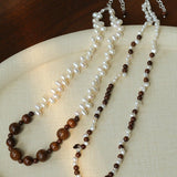 Vintage Fusion Freshwater Pearl & Sandalwood Beaded Necklace - floysun