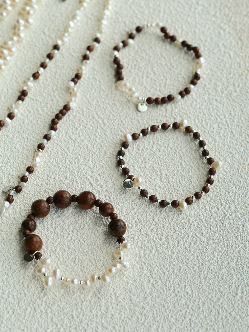 Vintage Fusion Freshwater Pearl & Sandalwood Beaded Necklace - floysun