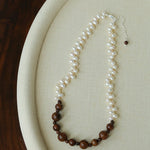 Vintage Fusion Freshwater Pearl & Sandalwood Beaded Necklace - floysun