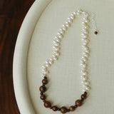 Vintage Fusion Freshwater Pearl & Sandalwood Beaded Necklace - floysun