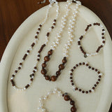 Vintage Fusion Freshwater Pearl & Sandalwood Beaded Necklace - floysun