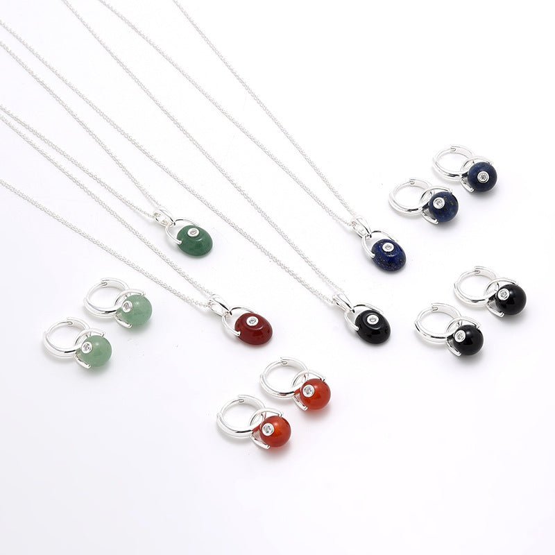 Vintage Gemstone Jewelry Set | Sterling Silver Necklace & Earrings - floysun