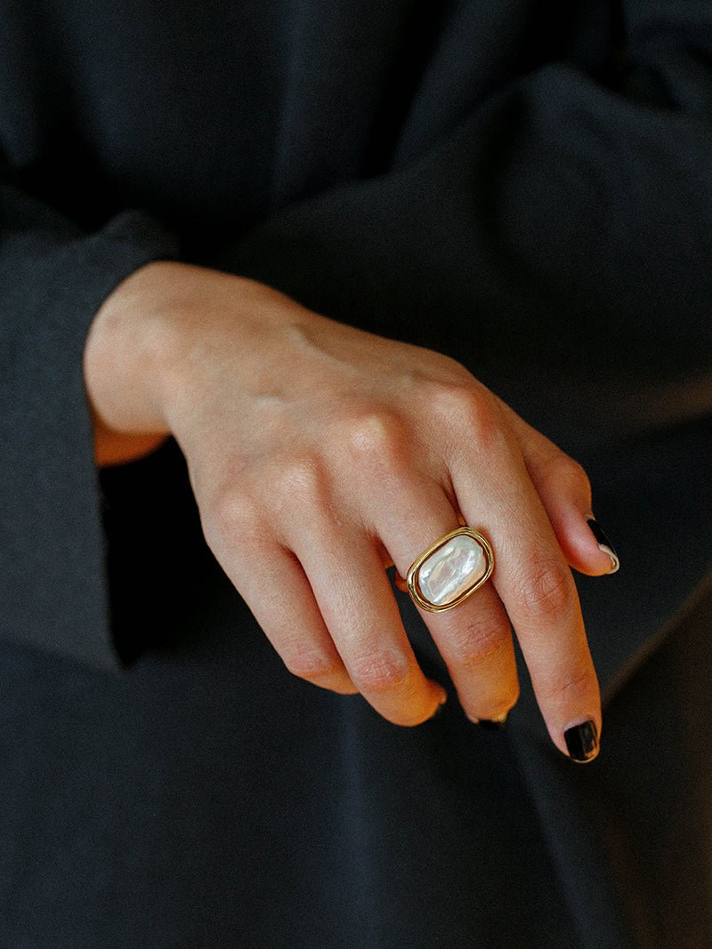 Vintage Geometric Baroque Pearl Ring - floysun