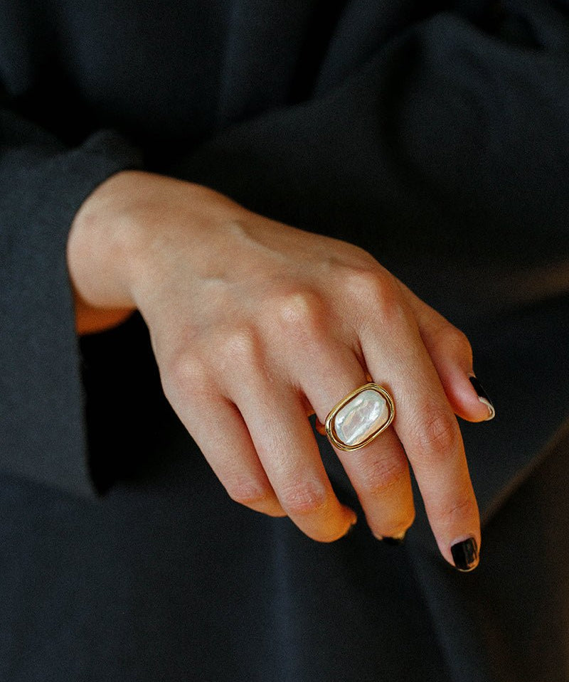 Vintage Geometric Baroque Pearl Ring - floysun