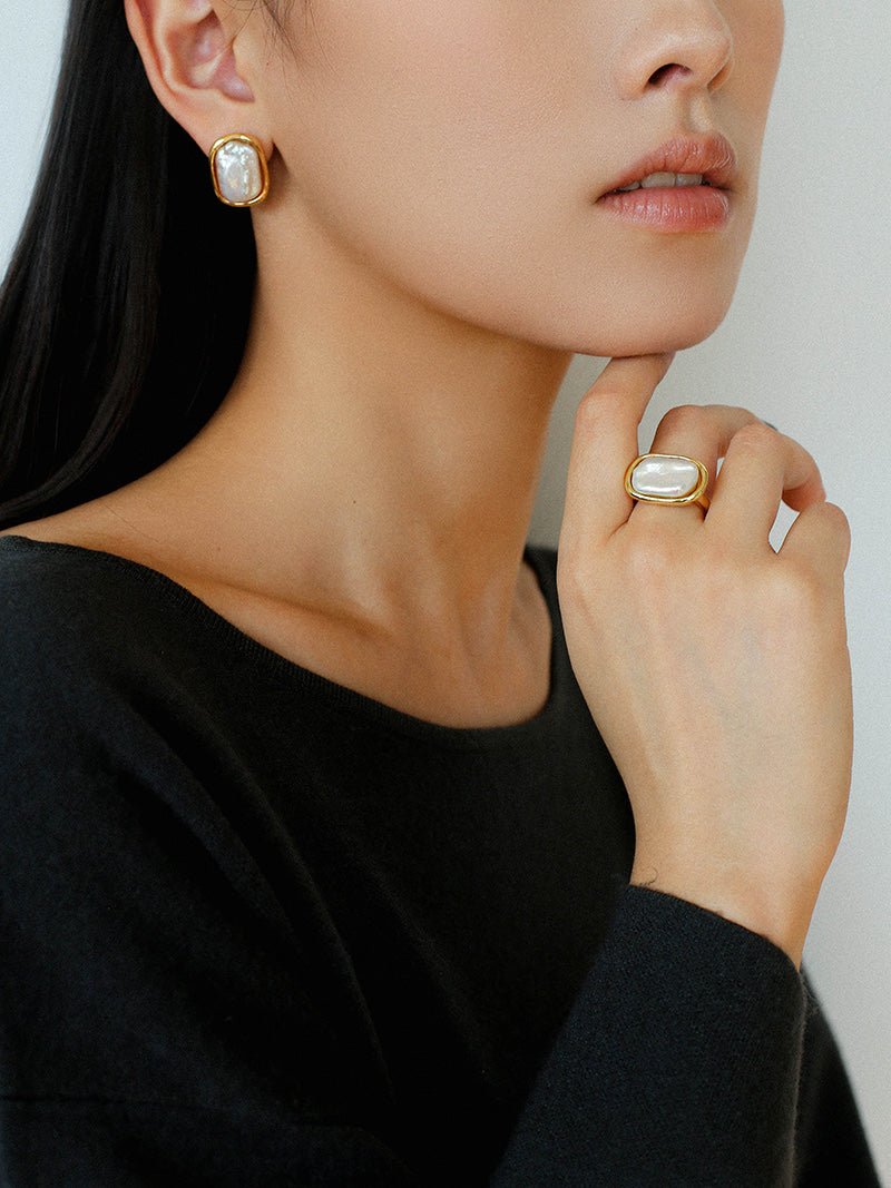 Vintage Geometric Baroque Pearl Ring - floysun