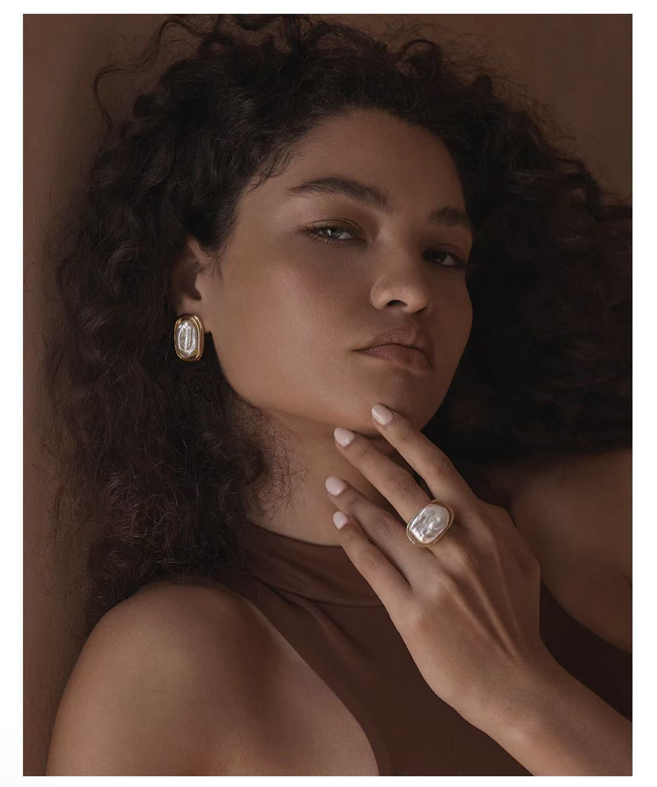 Vintage Geometric Baroque Pearl Ring - floysun