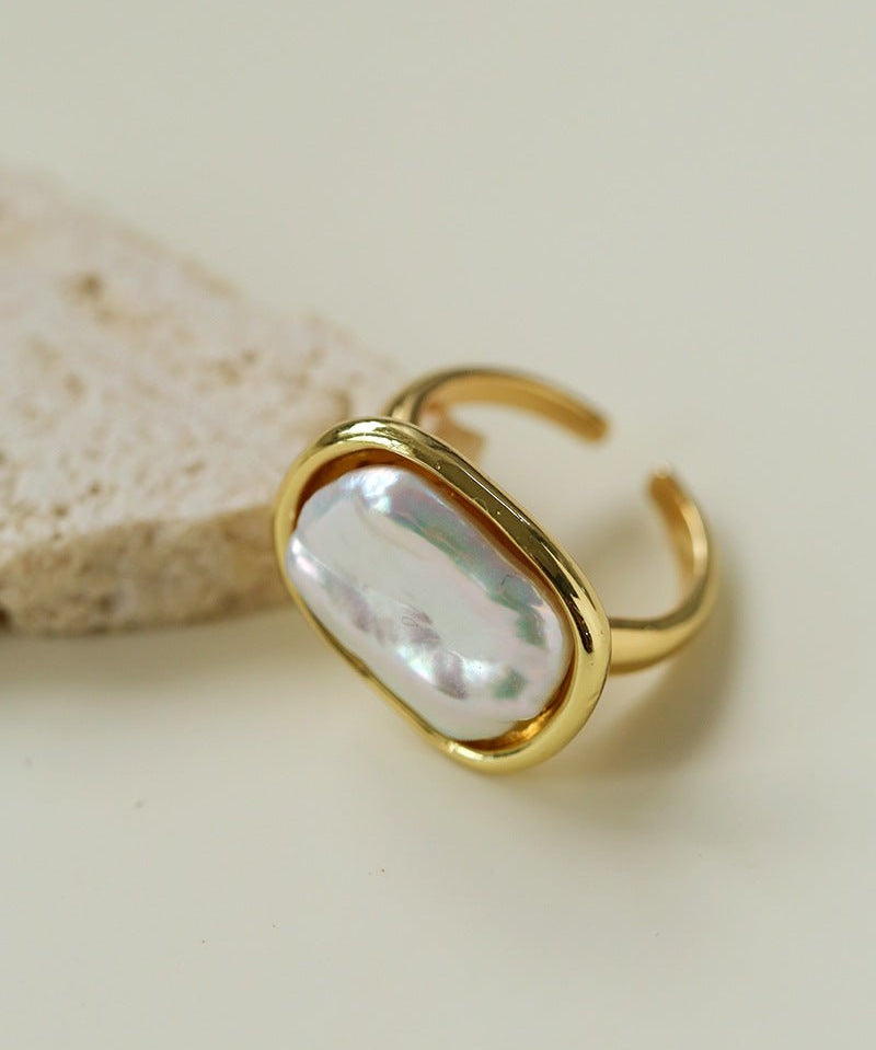 Vintage Geometric Baroque Pearl Ring - floysun