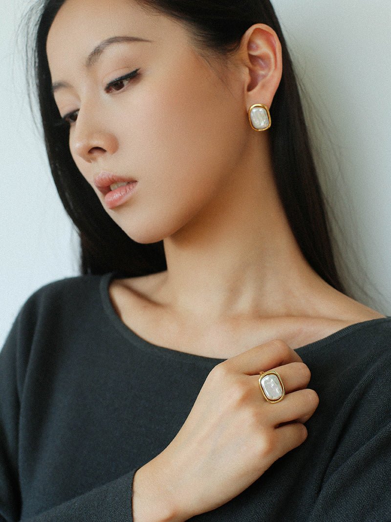 Vintage Geometric Baroque Pearl Ring - floysun