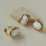Vintage Geometric Baroque Pearl Ring - floysun