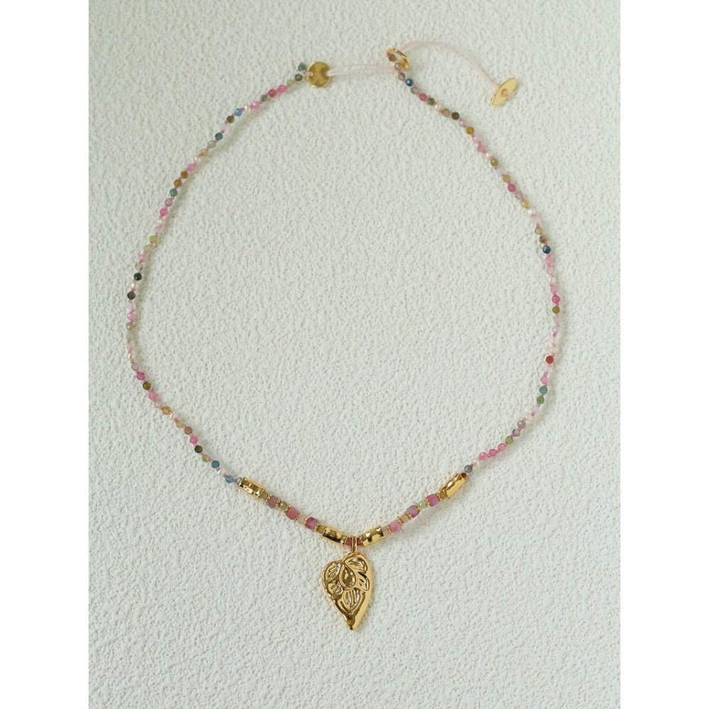 Vintage Geometric Floral Beaded Embossed Pendant Necklace - floysun