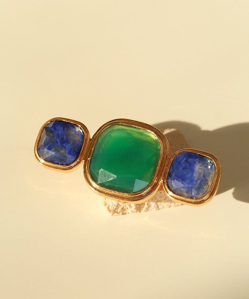 Vintage Geometric Natural Stone Brooch - floysun