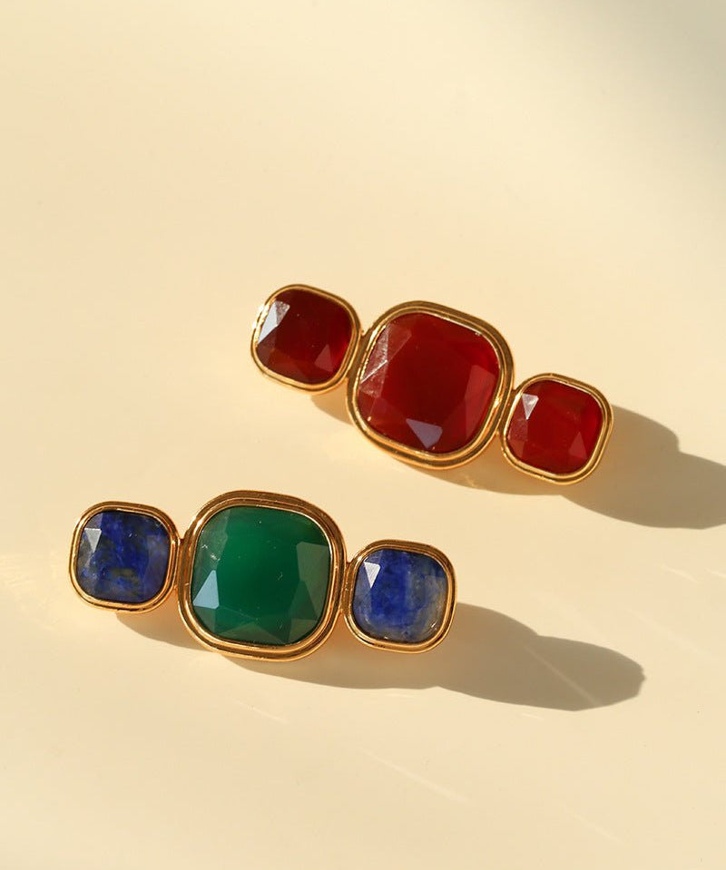 Vintage Geometric Natural Stone Brooch - floysun