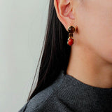 Vintage Geometric Tiger Eye & Red Stone Detachable Earrings - floysun