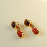 Vintage Geometric Tiger Eye & Red Stone Detachable Earrings - floysun