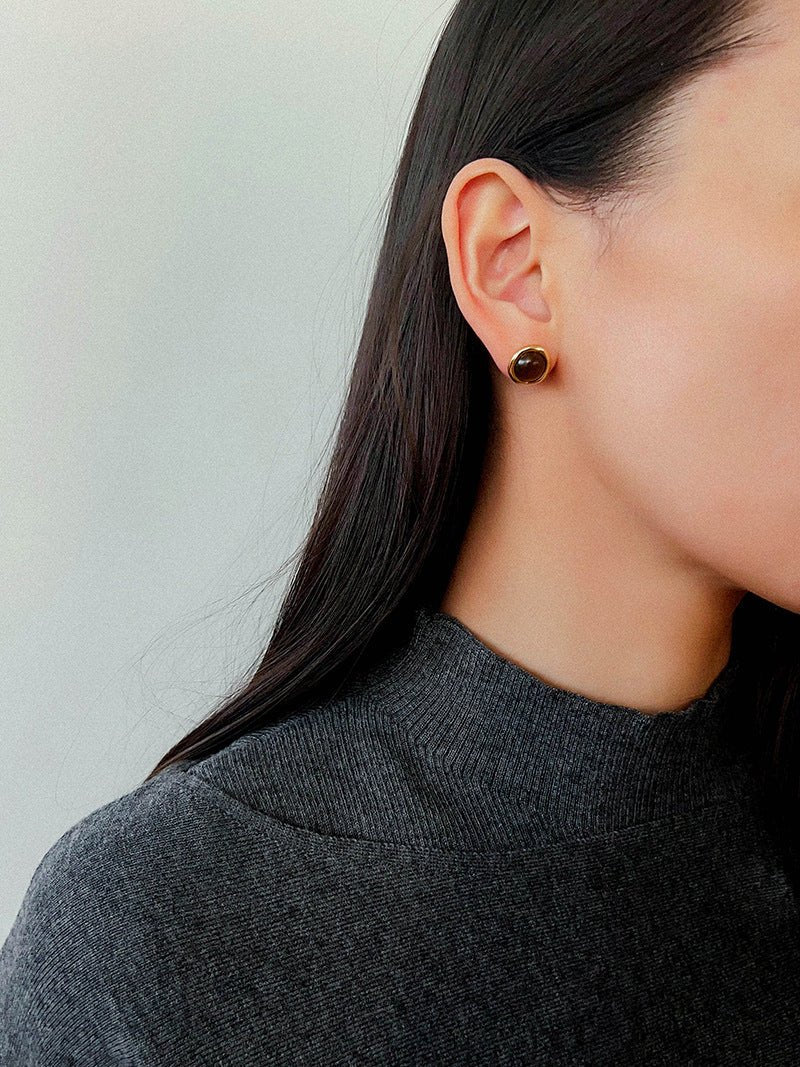 Vintage Geometric Tiger Eye & Red Stone Detachable Earrings - floysun