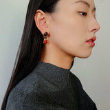 Vintage Geometric Tiger Eye & Red Stone Detachable Earrings - floysun