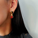 Vintage Geometric Tiger Eye & Red Stone Detachable Earrings - floysun
