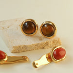 Vintage Geometric Tiger Eye & Red Stone Detachable Earrings - floysun