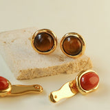 Vintage Geometric Tiger Eye & Red Stone Detachable Earrings - floysun