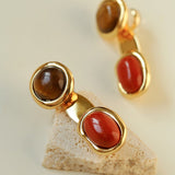 Vintage Geometric Tiger Eye & Red Stone Detachable Earrings - floysun