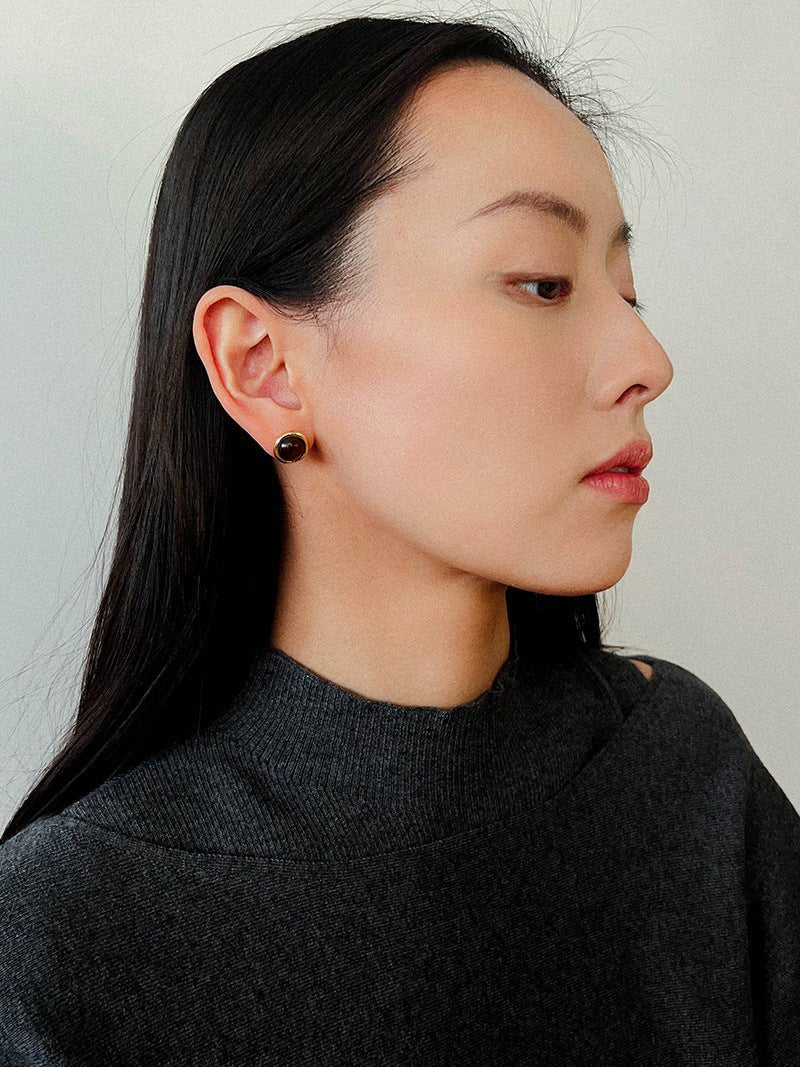 Vintage Geometric Tiger Eye & Red Stone Detachable Earrings - floysun