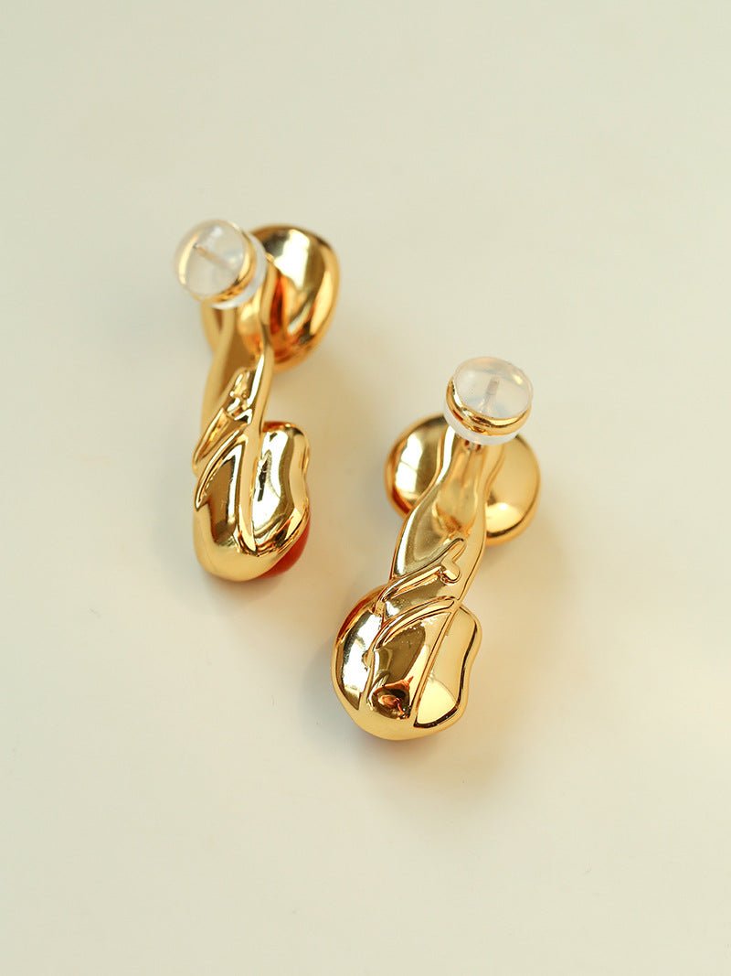 Vintage Geometric Tiger Eye & Red Stone Detachable Earrings - floysun