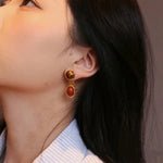 Vintage Geometric Tiger Eye & Red Stone Detachable Earrings - floysun