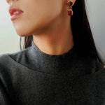 Vintage Geometric Tiger Eye & Red Stone Detachable Earrings - floysun