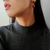 Vintage Geometric Tiger Eye & Red Stone Detachable Earrings - floysun