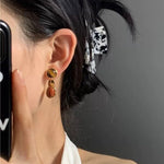 Vintage Geometric Tiger Eye & Red Stone Detachable Earrings - floysun