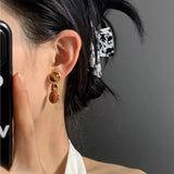 Vintage Geometric Tiger Eye & Red Stone Detachable Earrings - floysun