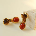Vintage Geometric Tiger Eye & Red Stone Detachable Earrings - floysun