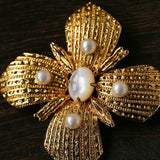 Vintage Gilded Pearl & Mother of pearls Floral Brooch - floysun