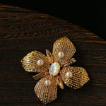 Vintage Gilded Pearl & Mother of pearls Floral Brooch - floysun