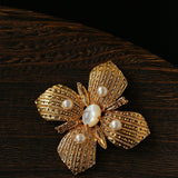 Vintage Gilded Pearl & Mother of pearls Floral Brooch - floysun