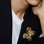 Vintage Gilded Pearl & Mother of pearls Floral Brooch - floysun