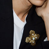 Vintage Gilded Pearl & Mother of pearls Floral Brooch - floysun