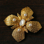 Vintage Gilded Pearl & Mother of pearls Floral Brooch - floysun