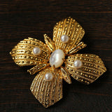 Vintage Gilded Pearl & Mother of pearls Floral Brooch - floysun