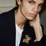 Vintage Gilded Pearl & Mother of pearls Floral Brooch - floysun