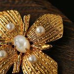 Vintage Gilded Pearl & Mother of pearls Floral Brooch - floysun