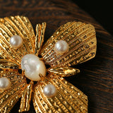 Vintage Gilded Pearl & Mother of pearls Floral Brooch - floysun