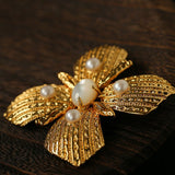 Vintage Gilded Pearl & Mother of pearls Floral Brooch - floysun