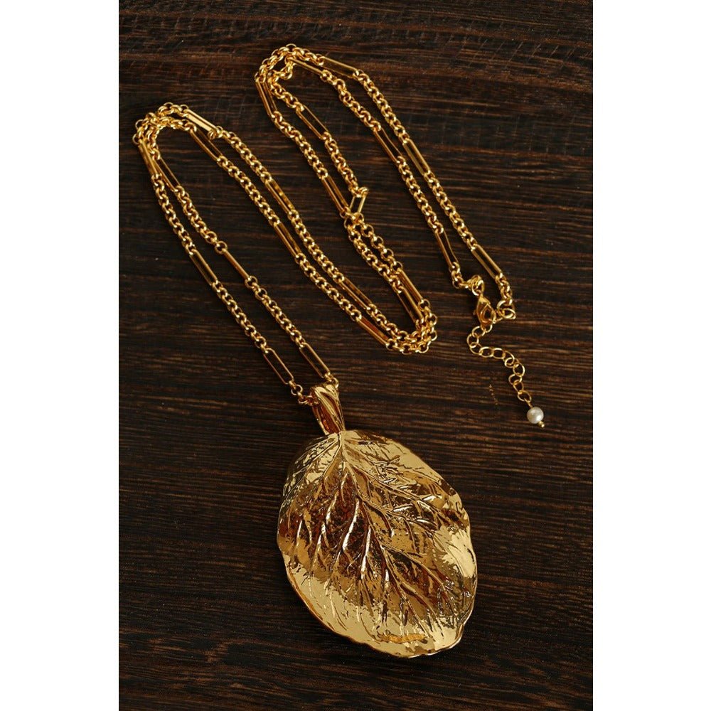 Vintage Gold Leaf Texture Pendant Necklace - floysun
