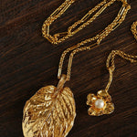 Vintage Gold Leaf Texture Pendant Necklace - floysun