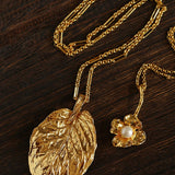 Vintage Gold Leaf Texture Pendant Necklace - floysun