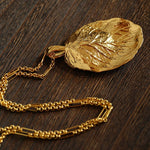 Vintage Gold Leaf Texture Pendant Necklace - floysun