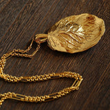Vintage Gold Leaf Texture Pendant Necklace - floysun